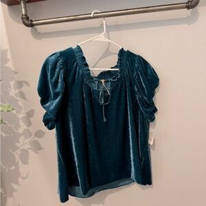 FREE PEOPLE Ladies Terese teal velvet blouse size LARGE NWT